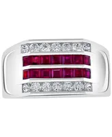 Effy Men's Ruby (1 ct. t.w.) & White Sapphire (1-1/4 ct. t.w.) Ring in Sterling Silver