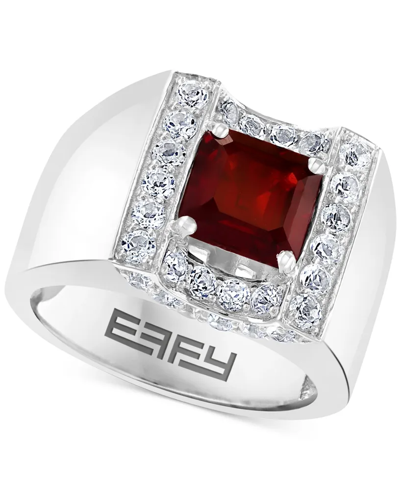 Effy Men's Rhodolite Garnet (3 ct. t.w.) & White Sapphire (1-3/8 ct. t.w.) Ring in Sterling Silver