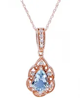 Aquamarine (1/2 ct. t.w.) & Diamond (1/10 ct. t.w.) Teardrop 18" Pendant Necklace in 14k Rose Gold-Plated Sterling Silver