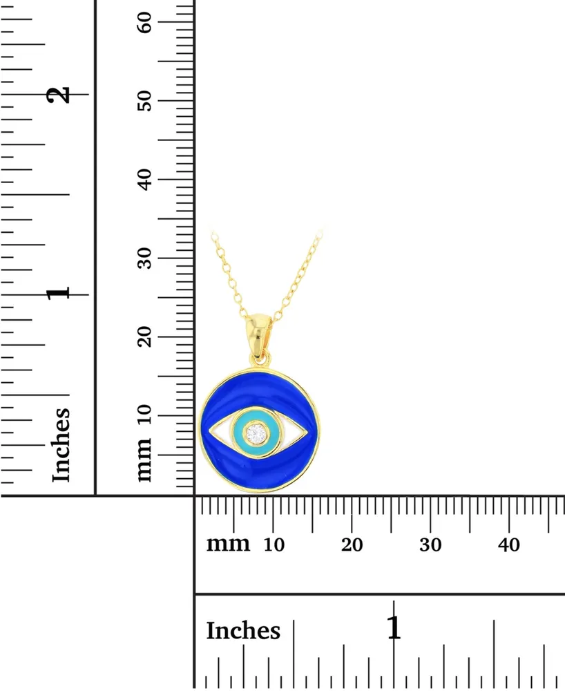 Cubic Zirconia & Enamel Evil Eye Disc Pendant Necklace in 14k Gold-Plated Sterling Silver, 16" + 2" extender