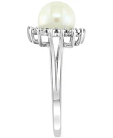 Effy Cultured Freshwater Pearl (7mm) & Diamond (1/20 ct. t.w.) Halo Ring in Sterling Silver