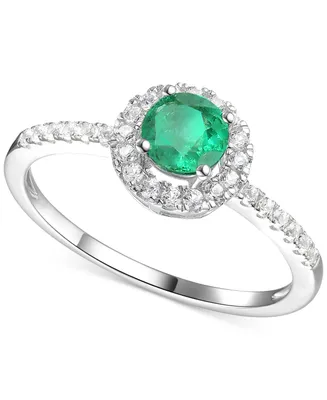 Sapphire (5/8 ct. t.w.) & Diamond (1/5 Halo Ring 14k White Gold (Also Emerald Ruby)