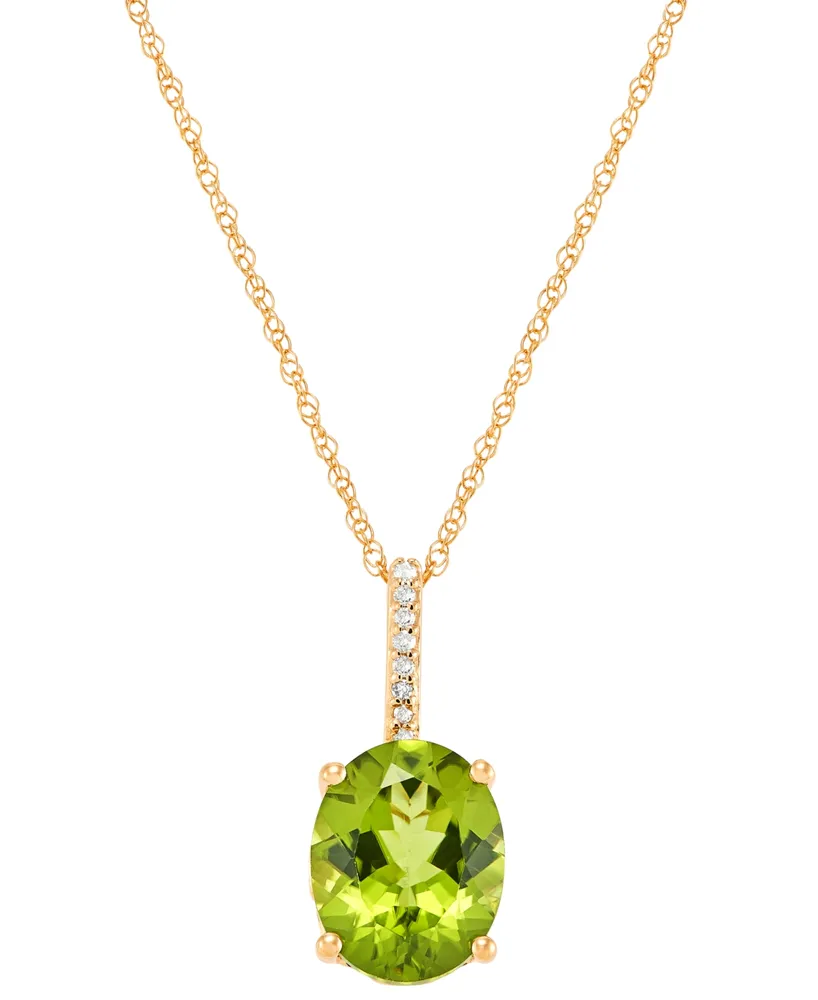 Peridot (2-3/4 ct. t.w.) & Diamond Accent Oval 18" Pendant Necklace in 14k Gold