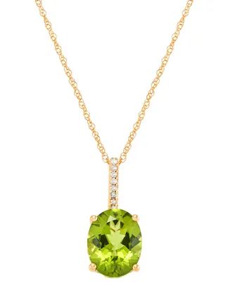 Peridot (2-3/4 ct. t.w.) & Diamond Accent Oval 18" Pendant Necklace in 14k Gold