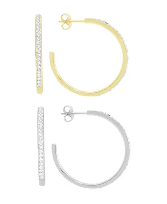And Now This High Polished Clear Crystal Duo C Hoop Earring Pair, Gold Plate and Silver Plate - Silver-Tone and Gold