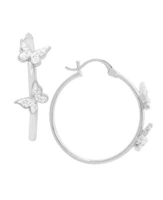 And Now This Hoop Earring with Clear Crystal Butterflies Silver Plate or Gold