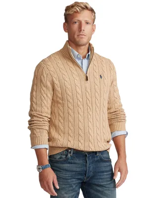 Polo Ralph Lauren Men's Big & Tall Cable-Knit Cotton Quarter-Zip Sweater