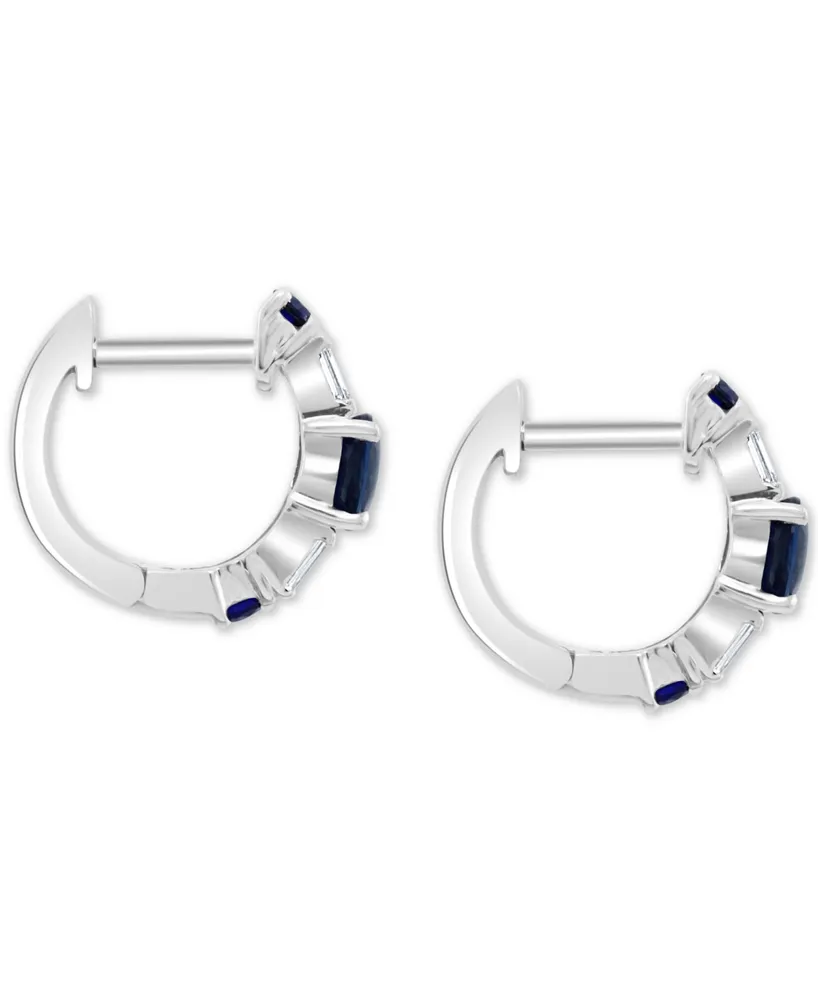 Effy Sapphire (5/8 ct. t.w.) & Diamond (1/10 ct. t.w.) Extra Small Huggie Hoop Earrings in 14k White Gold, 0.37"