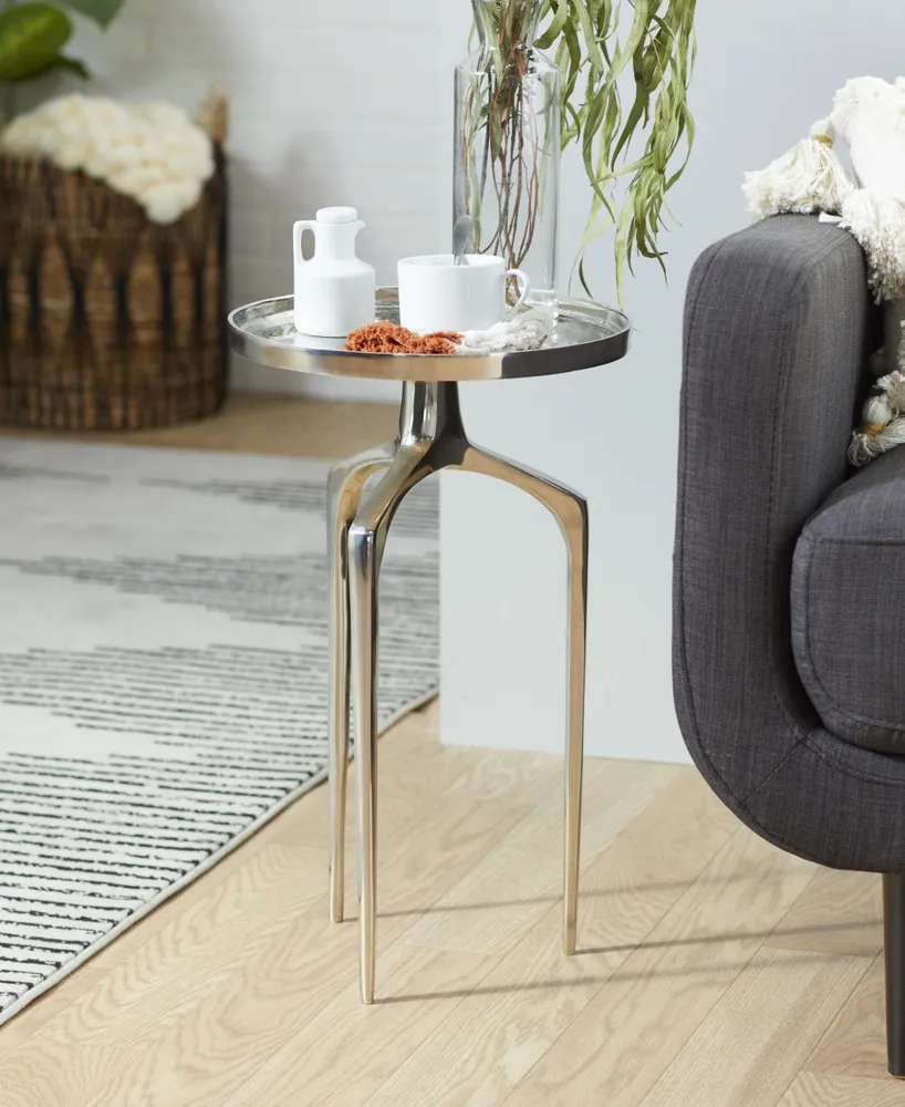 Contemporary Round Raised Edge Accent Table - Silver
