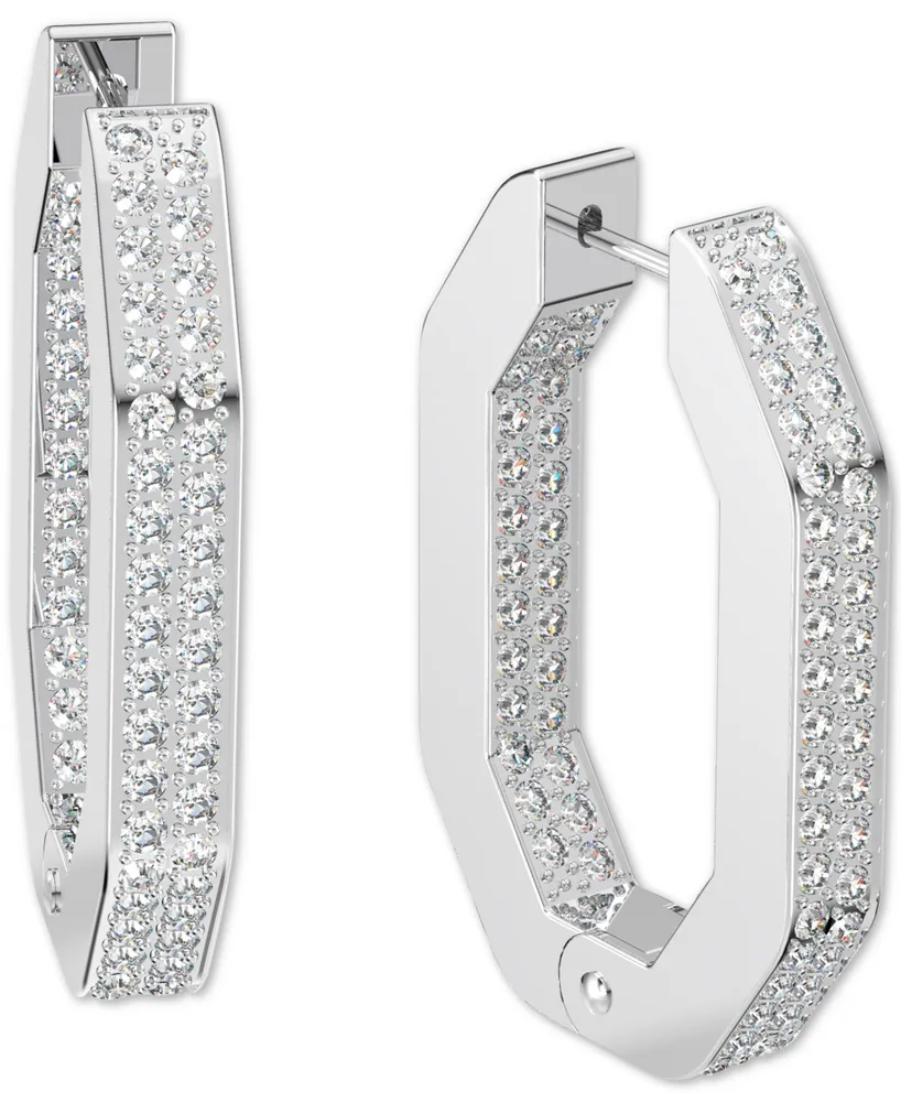 Swarovski Silver-Tone Crystal Octagon Hoop Earrings