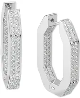 Swarovski Silver-Tone Crystal Octagon Hoop Earrings