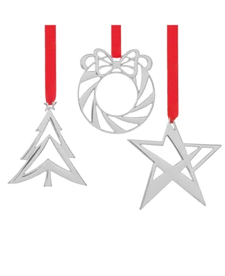 Mini Assorted Ornaments Star, Wreath and Tree, Set of 3 - Silver