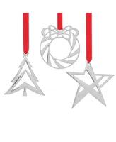 Mini Assorted Ornaments Star, Wreath and Tree, Set of 3 - Silver