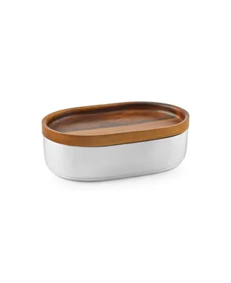 Nambe Oblong 10" x 6.5" Nest Medium Bowl with Wood Lid - Silver