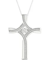 Twinkling Diamond Star Diamond Cross 18' Pendant Necklace (1/5 ct. t.w.) in 10k White Gold