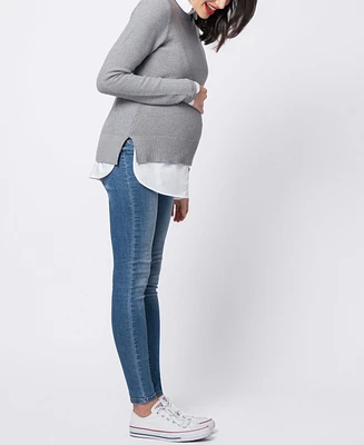 Seraphine Women's Mock Shirt Cotton Mix Maternity and Nursing Sweater