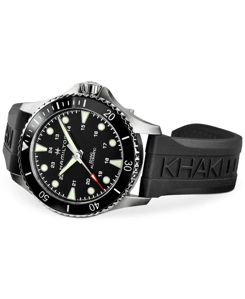 Hamilton Men's Swiss Automatic Khaki Navy Scuba Black Rubber Strap Watch 43mm