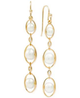 Cultured Freshwater Pearl (5-7-1/2mm) & White Topaz (1/20 ct. t.w.) Drop Earrings in 14k Gold-Plated Sterling Silver