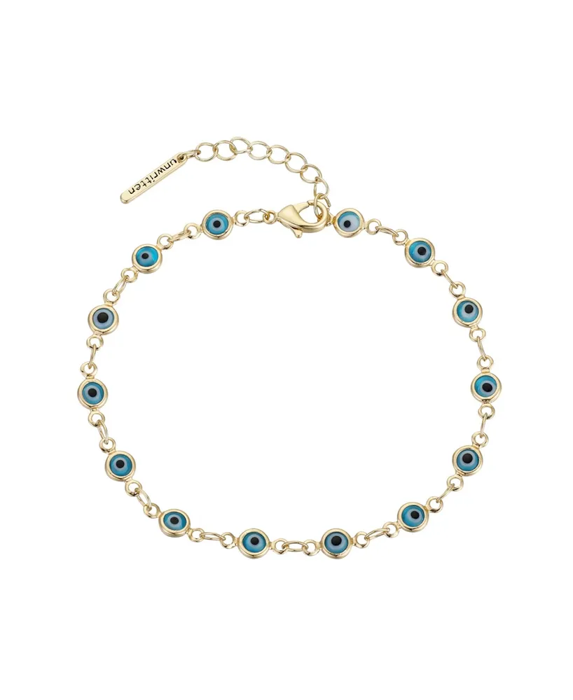 Gold Flash Plated Evil Eye Bracelet, 7.5" Length