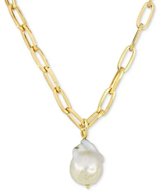 Cultured Freshwater Baroque Pearl (13-14mm) Solitaire 20" Pendant Necklace in 18k Gold-Plated Sterling Silver