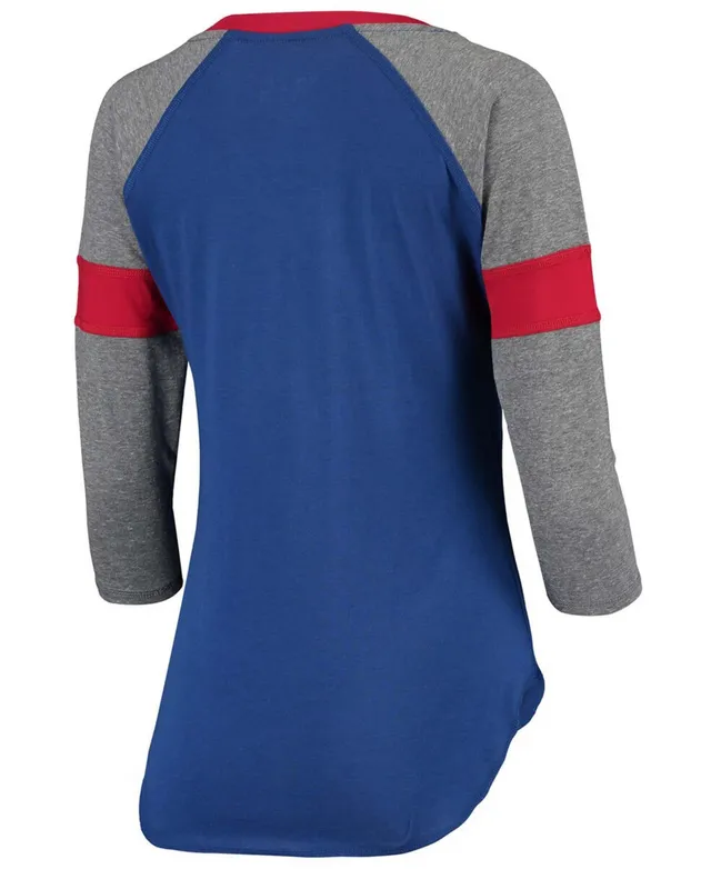 Women's Touch Royal/Gray Chicago Cubs Waffle Raglan Long Sleeve T-Shirt Size: Small