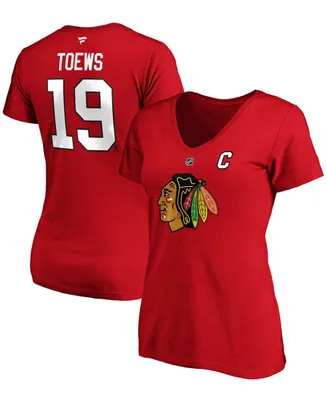 Women's Jonathan Toews Red Chicago Blackhawks Team Authentic Stack Name and Number V-Neck T-shirt