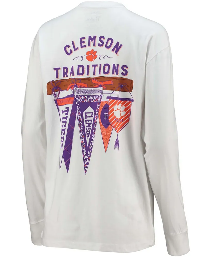 Women's White Clemson Tigers Traditions Pennant Long Sleeve T-shirt