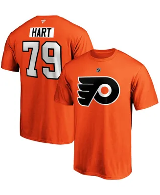Men's Carter Hart Orange Philadelphia Flyers Team Authentic Stack Name and Number T-shirt
