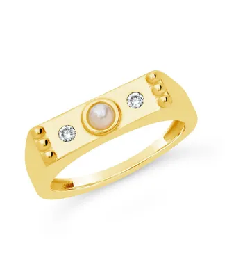 Sterling Forever Women's Silver Imitation Pearl and Cubic Zirconia Bar Ring
