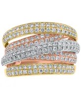 Effy Diamond Multirow Crossover Statement Ring (1-3/8 ct. t.w.) in 14k Gold, White Gold & Rose Gold - Tri