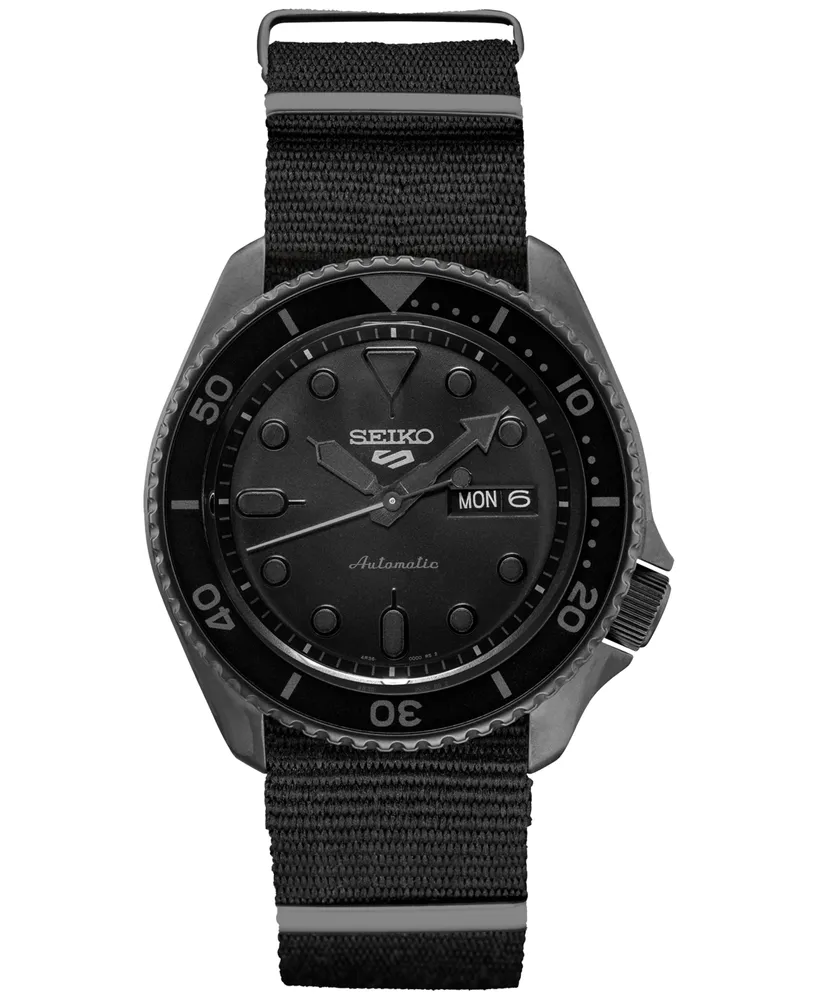 Seiko Men's Automatic 5 Sports Black Nylon Strap Watch 43mm