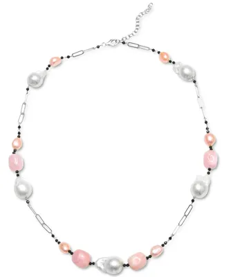 Multi-Pearl & Multi-Gemstone Statement Necklace in Sterling Silver, 22" + 2" extender