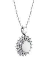 Opal (1-1/20 ct. t.w.) & White Topaz (1-1/4 ct. t.w.) Oval Halo 18" Pendant Necklace in Sterling Silver