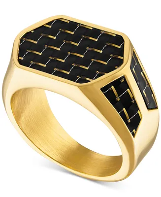 Esquire Men's Jewelry Black & Blue Carbon Fiber Beveled Ring, (Also in Black & Gold Carbon Fiber), Created for Macy's - Gold