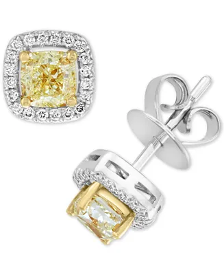 Effy Yellow & White Diamond Cushion Halo Stud Earrings (3/4 ct. t.w.) in 18k Gold & White Gold