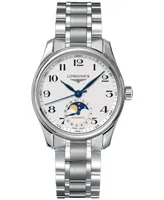 Longines Women's Swiss Automatic Master Moonphase Stainless Steel Bracelet Watch 34mm