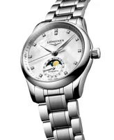 Longines Women's Swiss Automatic Master Moonphase Diamond (1/20 ct. t.w.) Stainless Steel Bracelet Watch 34mm