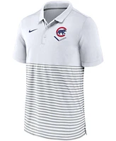 Men's White-Gray Chicago Cubs Home Plate Striped Polo