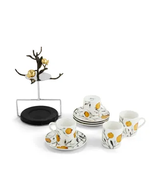 Pomegranate 9 Piece Demitasse Cups and Stand Set - Gold