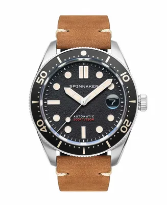 Spinnaker Men's Croft Mid-Size Automatic Anchor Black with Brown Genuine Leather Strap Watch 40mm