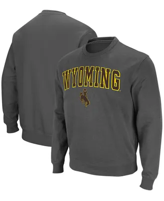 Men's Colosseum Charcoal Wyoming Cowboys Arch & Logo Tackle Twill Pullover Sweatshirt