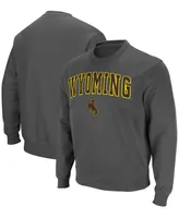 Men's Colosseum Charcoal Wyoming Cowboys Arch & Logo Tackle Twill Pullover Sweatshirt