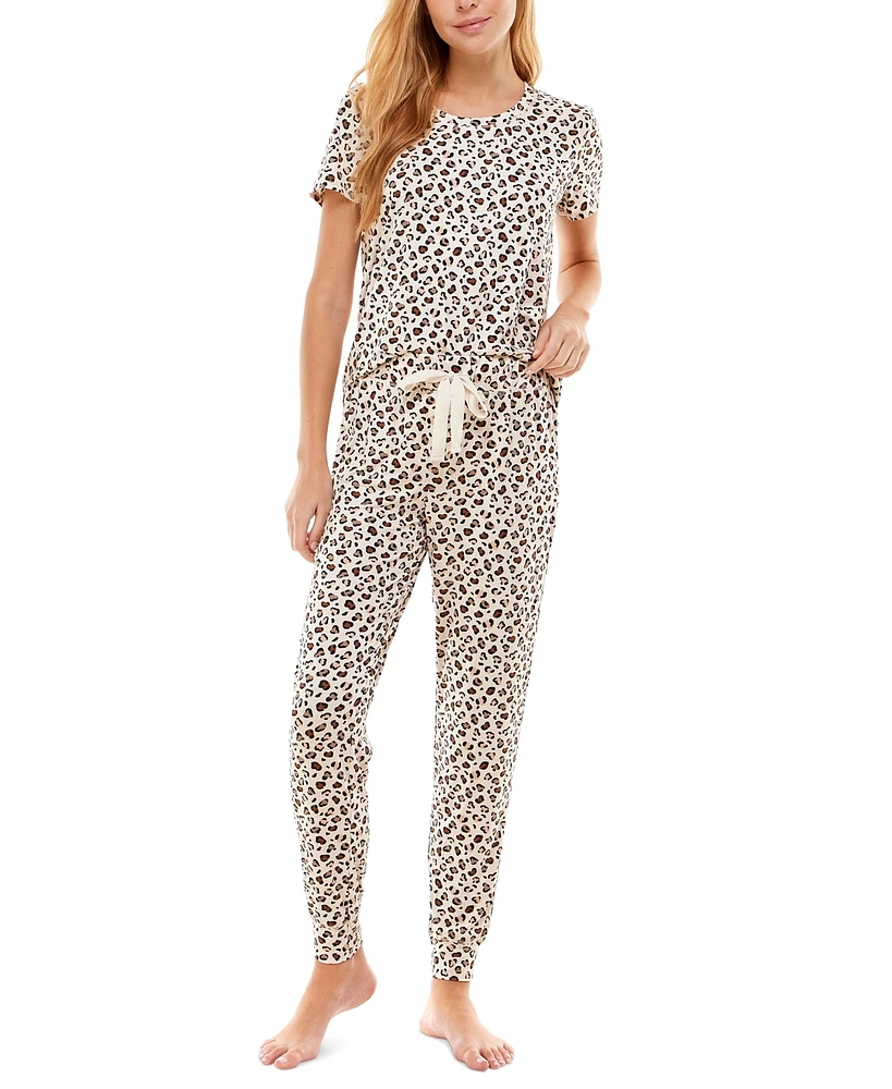 Roudelain Printed Short Sleeve Top & Jogger Pajama Set