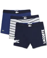Lacoste Men's Casual Stretch Boxer Brief Set, 3 Pack - Navy Blue, White-Silver