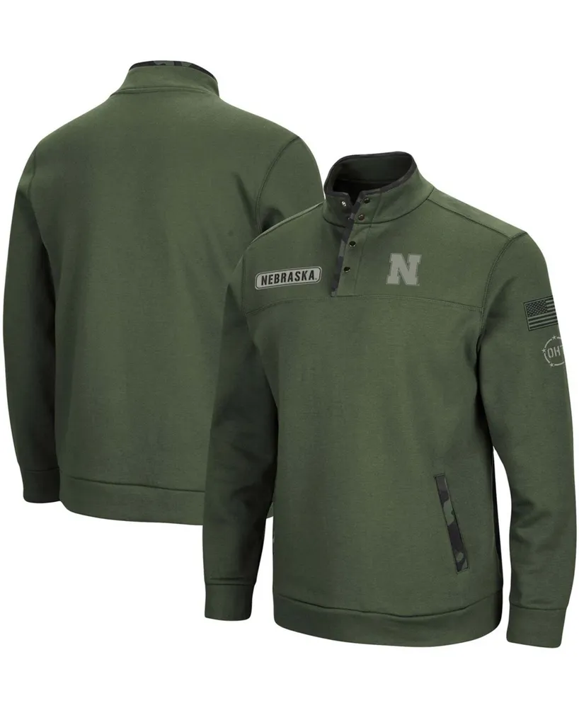 Men's Olive Nebraska Huskers Oht Military-Inspired Appreciation Digit Quarter-Snap Jacket