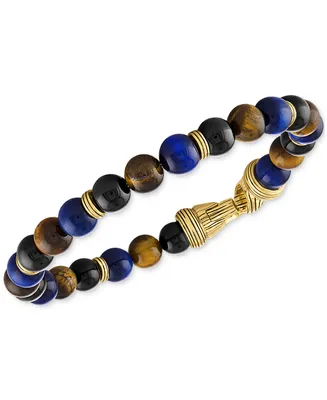 Esquire Men's Jewelry Multi-Stone Beaded Bracelet in 14k Gold-Plated Sterling Silver, Created for Macy's