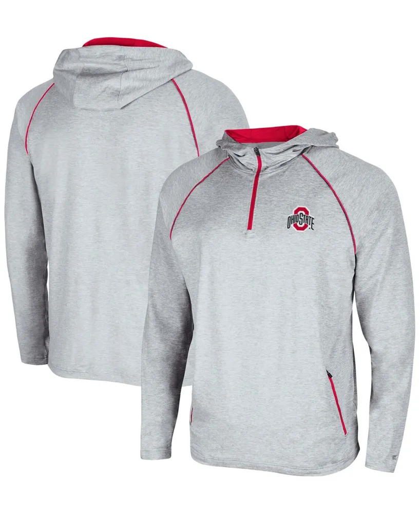 Men's Heather Gray Ohio State Buckeyes Timeline Raglan Quarter-Zip Hoodie