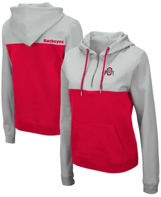 Women's Colosseum Gray, Scarlet Ohio State Buckeyes Aidan Lightweight 1/4-Zip Hoodie