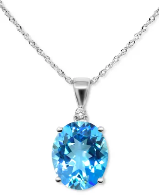 Blue Topaz (4-1/2 ct. t.w.) & Diamond Accent Pendant Necklace in 14k White Gold, 16" + 2" extender