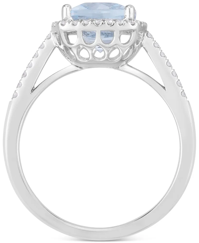 Aquamarine (2-1/2 ct. t.w.) & Diamond (1/5 ct. t.w.) Halo Ring in 14k White Gold